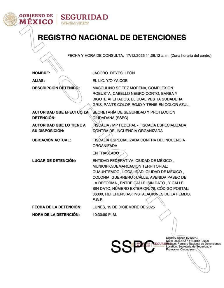 ‘Yaicob’ Registro Nacional de Detenciones 