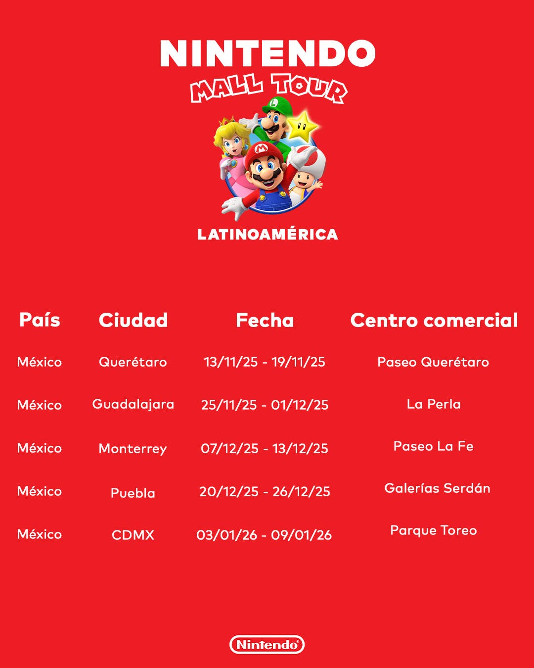 Fechas en México Nintendo Tour