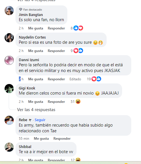 Comentarios deFacebook de fans de Jungkook