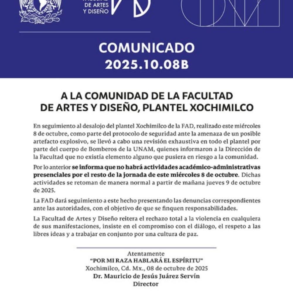 La Facultad de Artes Plásticas emitió un comunicado por el incidente