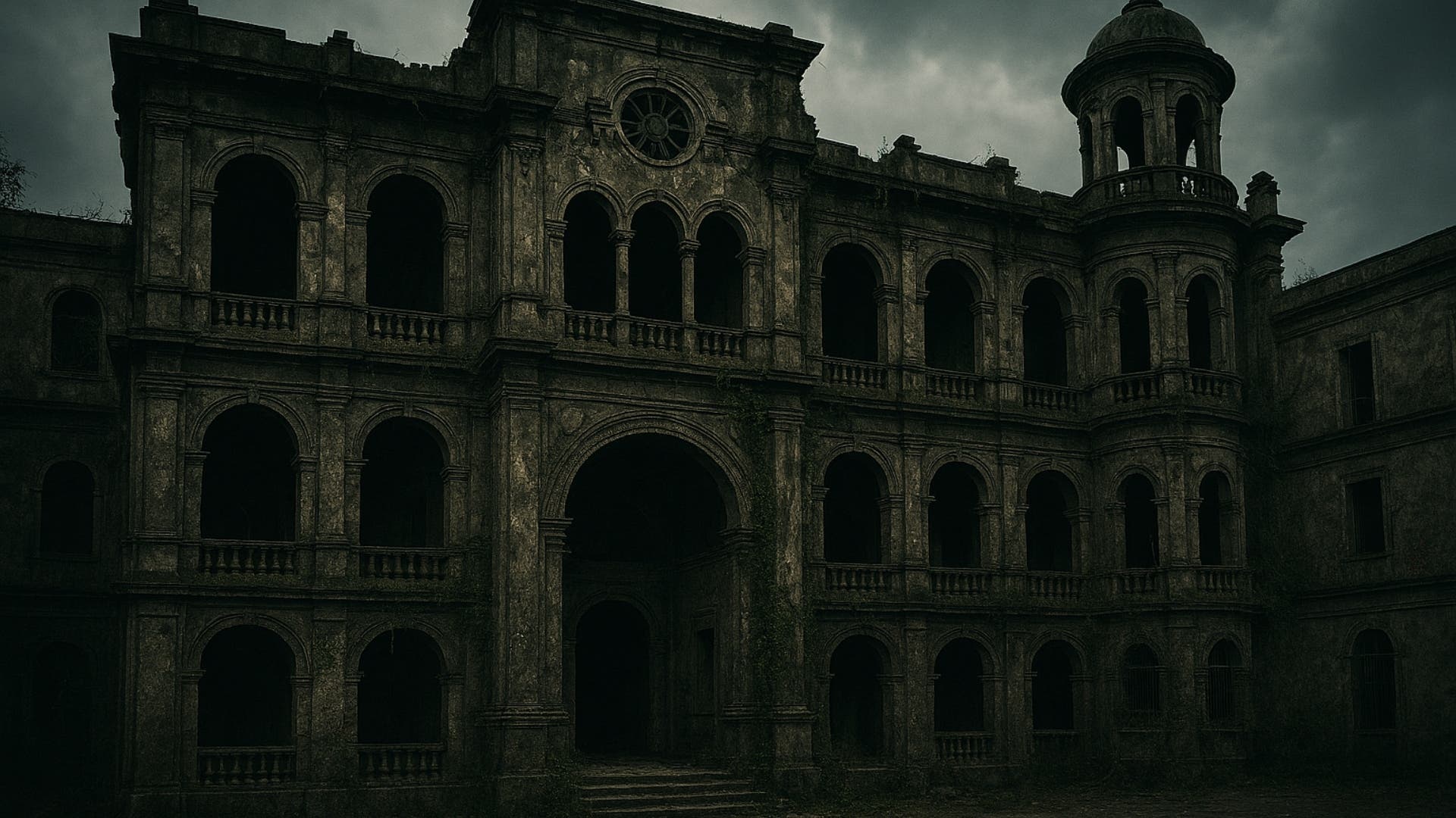 Fachada abandonada de la Posada del Sol