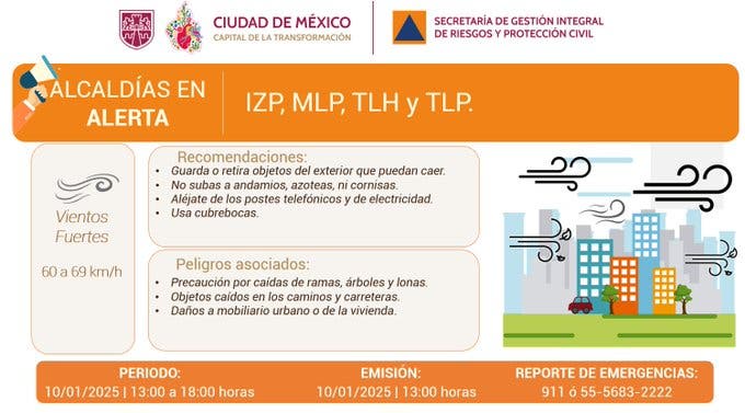 Fuertes vientos se esperan este 10 de enero