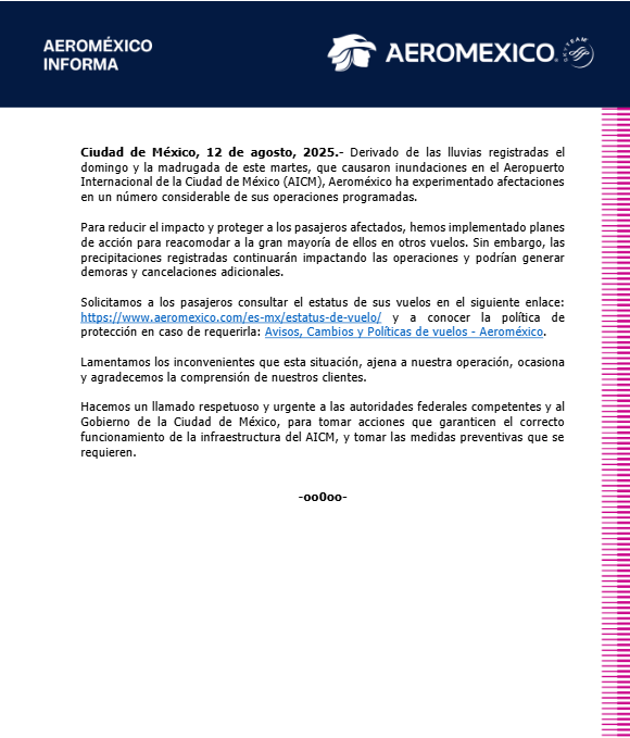 Llamado de Aeroméxico a autoridades