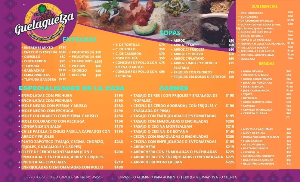 MENU LA NUEVA GUELAGUETZA