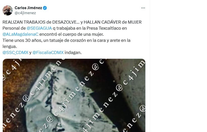 Hallan cadáver de mujer Presa Texcaltlaco