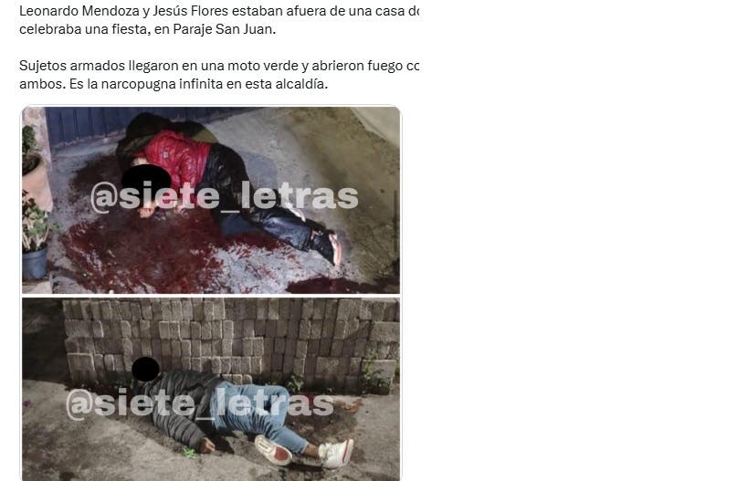 Ejecutan a dos hombres Paraje San Juan