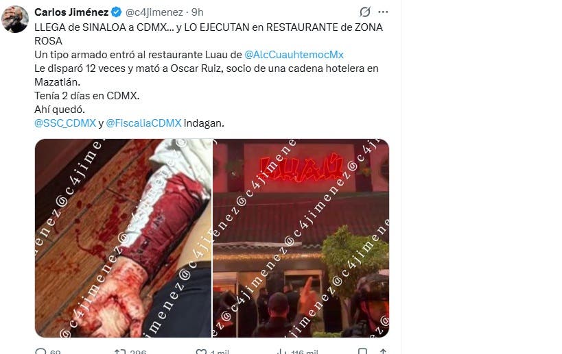 Matan hombre en restaurante Zona Rosa