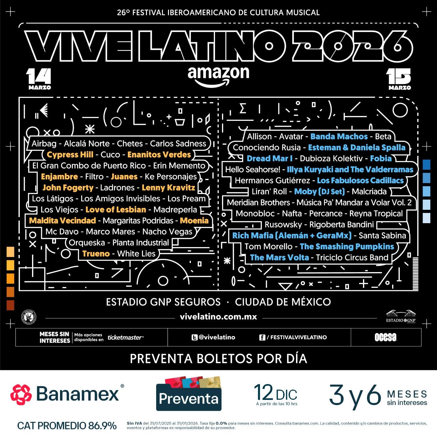 VIVE LATINO CARTEL POR DIA 2026