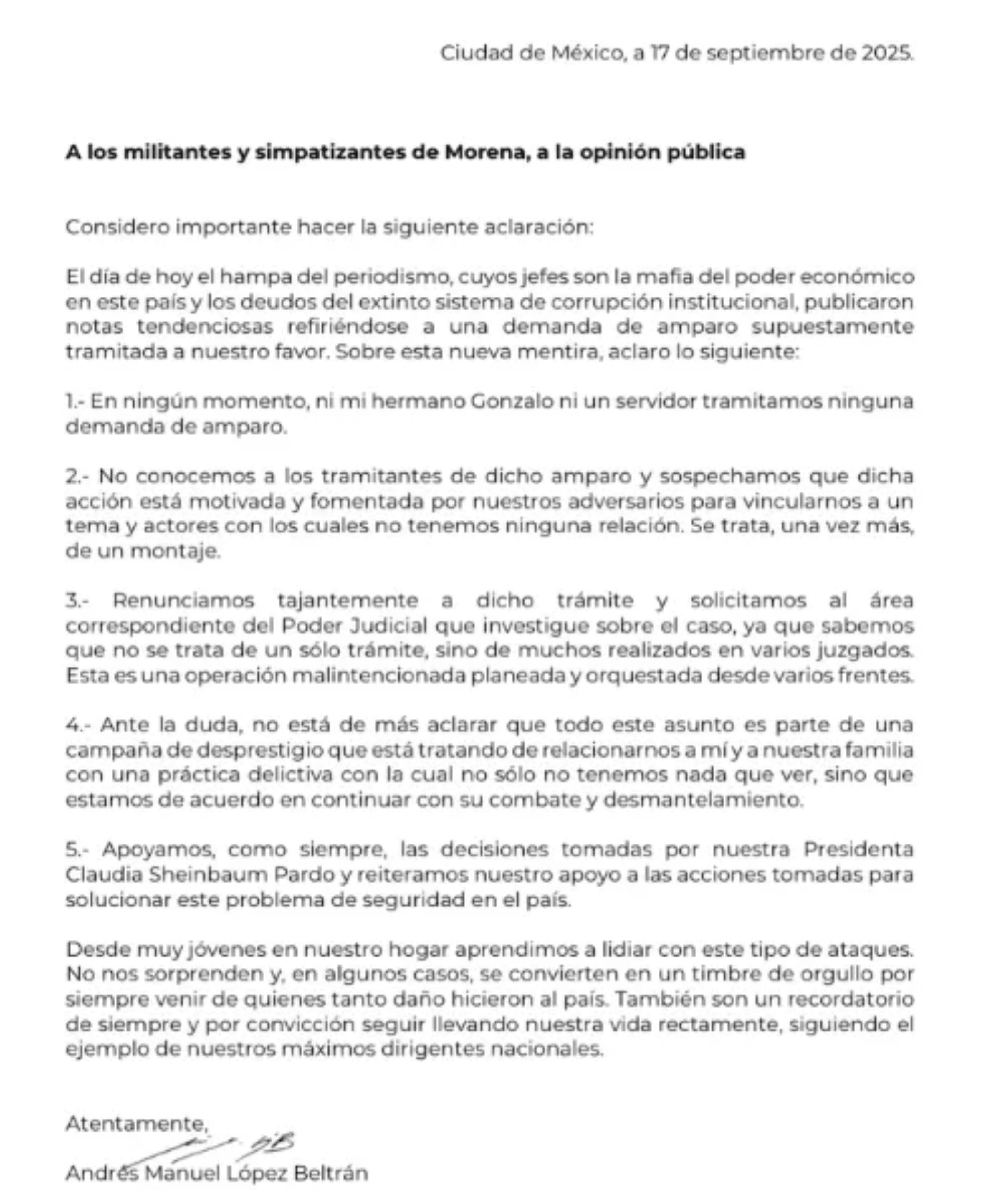 Rechaza Andy haber tramitado amparo