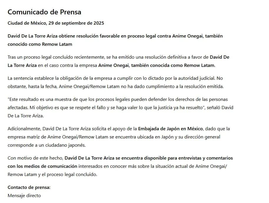 Comunicado de prensa david