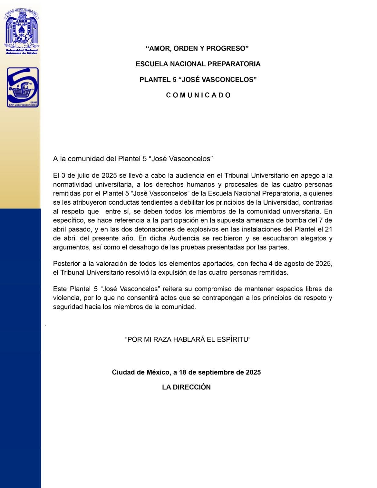 comunicado expulsión