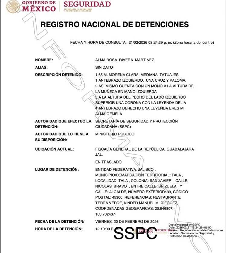 ficha de captura 'La Leona'