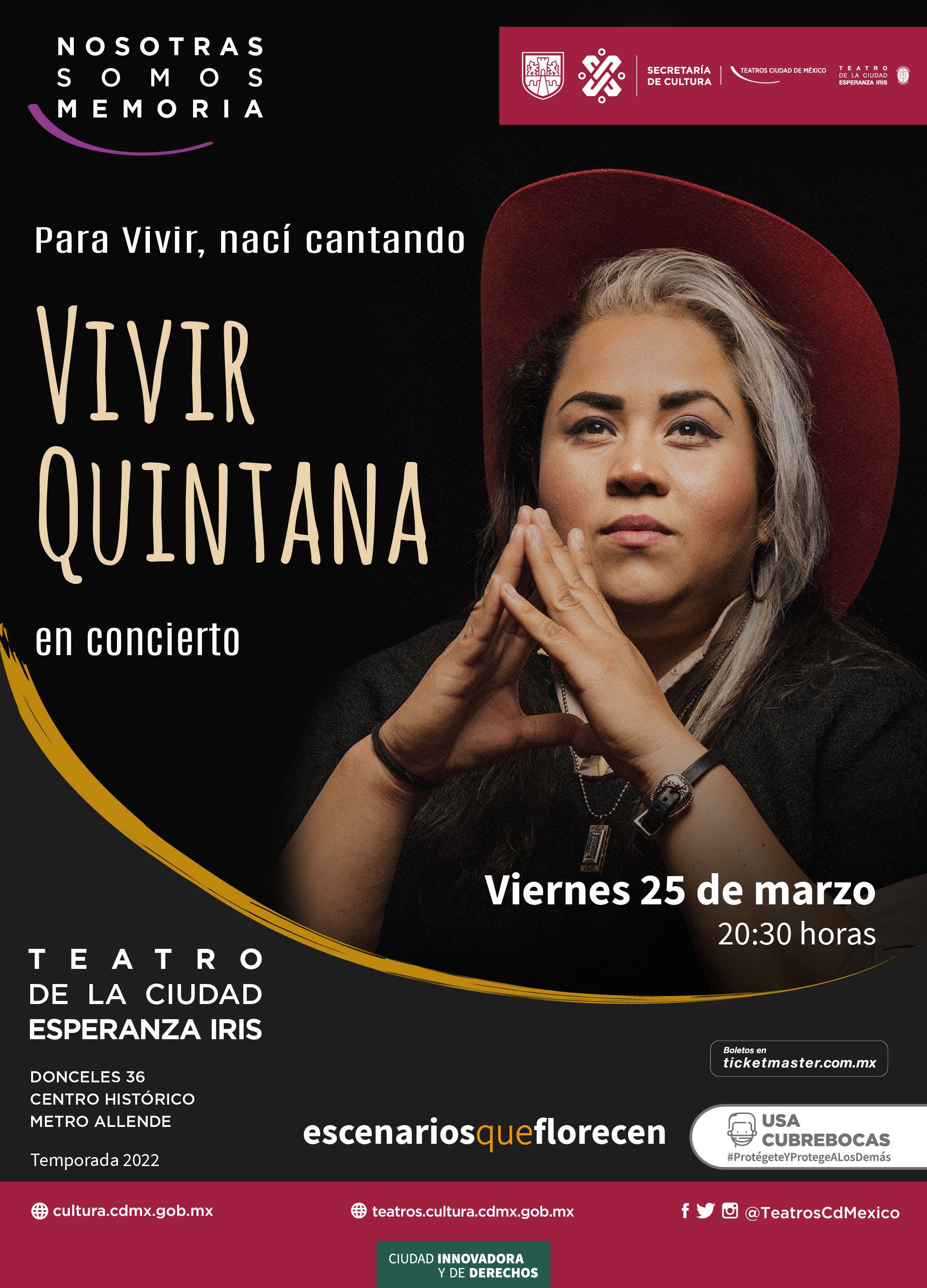 Vivir Quintana se presentará en el Teatro De La Ciudad este 25 de marzo