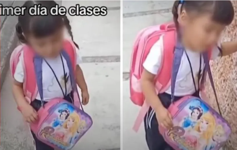 Niña se duerme camino a su primer día de clases 