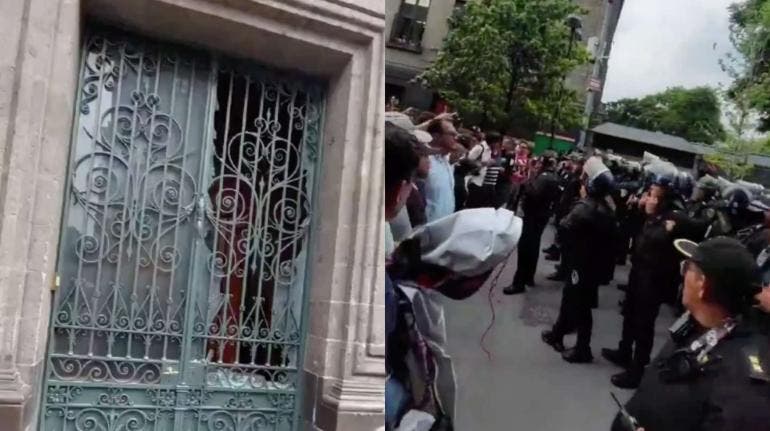 CNTE Palacio Nacional CDMX AMLO vidrios