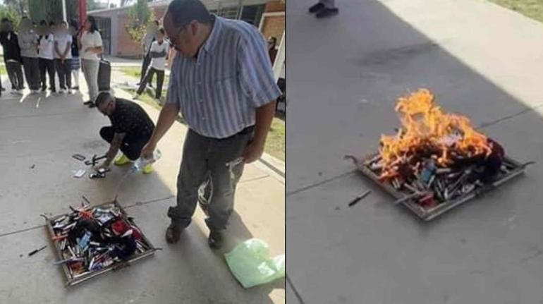 Queman y destruyen celulares de alumnos en secundaria de Durango
