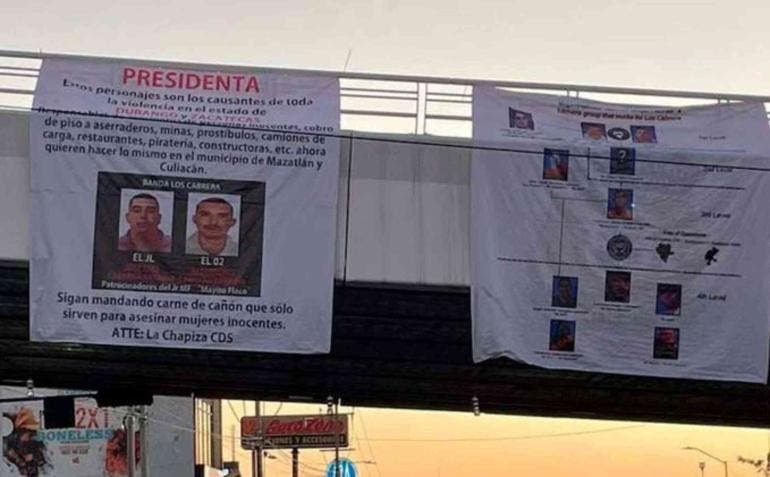 Cuelgan narcomantas con mensaje para Sheinbaum en Culiacán