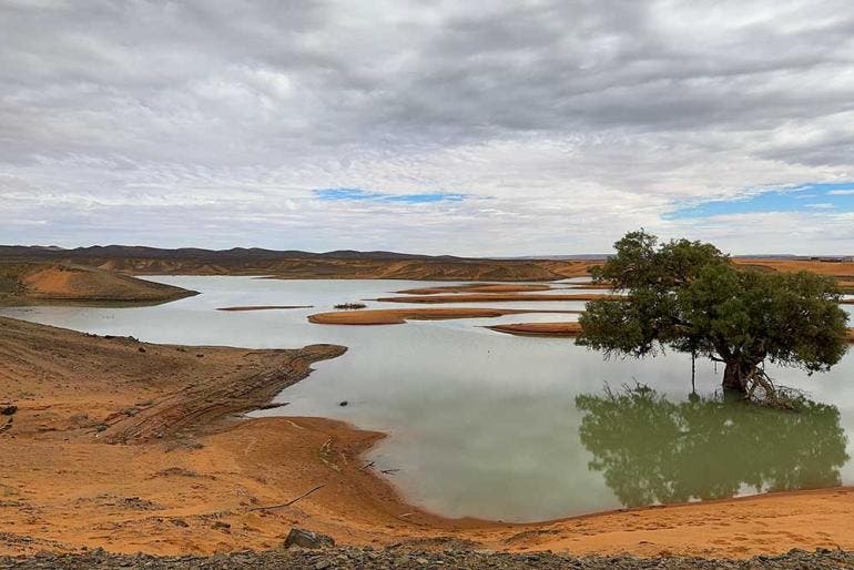 Inundaciones en el desierto de Marruecos resucitan un lago seco desde hace 50 años (EFE)