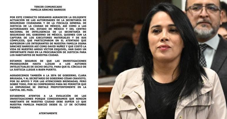 Familia Sánchez Barrios agradece captura de atacantes de Diana
