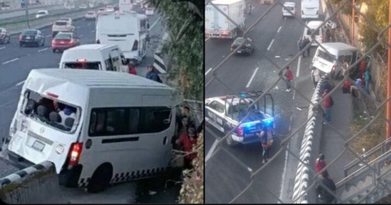 Camión de pasajeros embiste dos combis en la México-Pachuca; 12 lesionados
