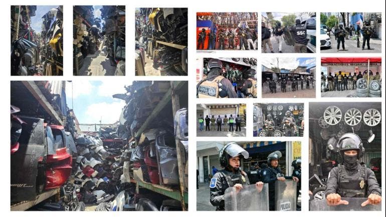 Aseguran más de 200 toneladas de autopartes en Cuauhtémoc y GAM