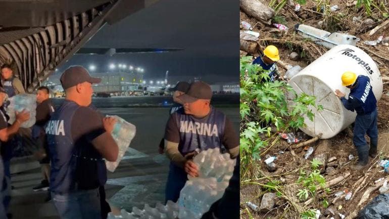 Huracán Erick en Oaxaca Marina reparte ayuda humanitaria y limpia vialidades