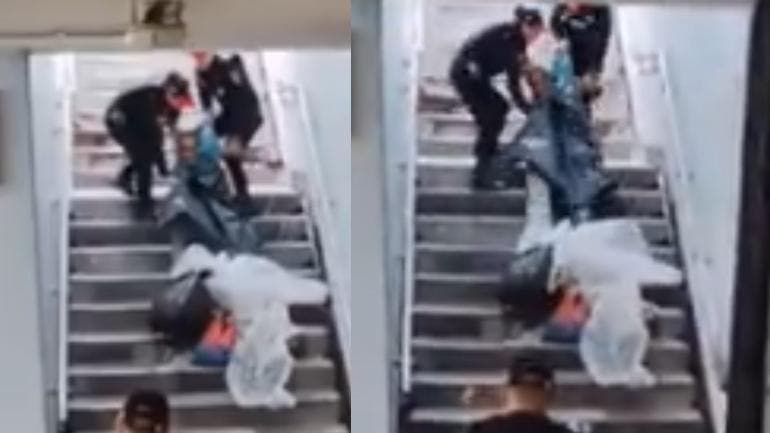 Policías sacan a rastras a hombre en situación de calle en Metro Niños Héroes