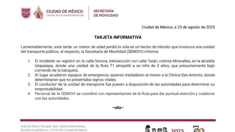 atropellan matan menor 3 anos Miravalles Iztapalapa