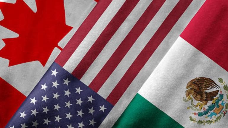 Banderas Canadá, Estados Unidos y México 