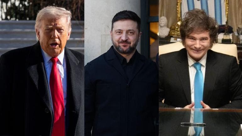 Donald Trump, Volodimir Zelenski y Javier Milei
