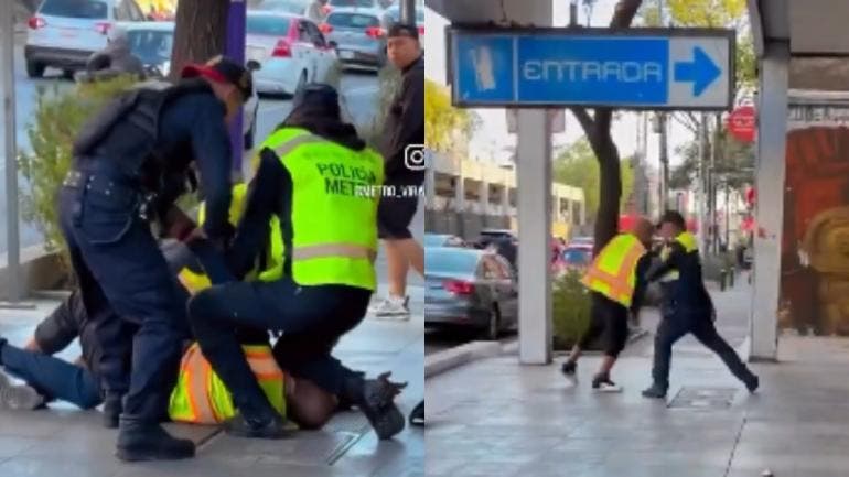 En las imágenes difundidas en redes sociales se observa al policía enfrentándose a puño limpio con el hombre