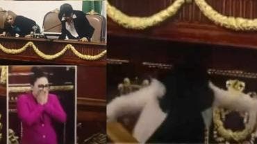 (video) Diputada local da ‘mal paso’ y cae en plena comparecencia de la secretaria de Finanzas