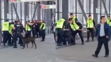 El incidente, captado en video y difundido en redes sociales, mostró momentos de tensión en los que incluso un perro negro se lanzó entre los uniformados