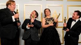 Phillip Bladh, Carlos Cortes, Michelle Couttolenc y Jaime Baksht, ganadores del Óscar a mejor sonido con la película "Sound of Metal".