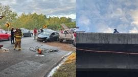Auto cae desde puente en Monterrey y daña dos vehículos
