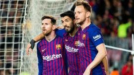 Jugadores del Barcelona celebran un gol frente al Rayo Vallecano en el Camp Nou durante un partido de LaLiga 2018-19