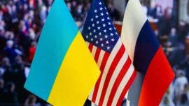 Banderas Ucrania, Rusia y Estados Unidos