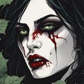 Ilustración del Bosque de Chapultepec de noche, con una atmósfera misteriosa y oscura, evocando la leyenda de la Mujer Vampiro que acecha entre los árboles.