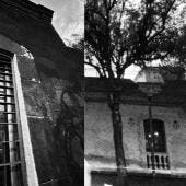 Figura de una anciana misteriosa con vestimenta antigua y un quinqué en la mano, caminando por un callejón oscuro que evoca la leyenda de la mujer sin rostro en Iztapalapa.