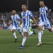 Jugadores del Leganés celebran su victoria 2-1 sobre el Barcelona en la Liga Española. Jugadores del Leganés celebran su victoria 2-1 sobre el Barcelona en la Liga Española.