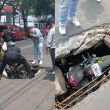 Testigos del hecho, junto con un policía que se encontraba en la zona, apoyaron al motociclista para sacar la unidad del agujero Testigos del hecho, junto con un policía que se encontraba en la zona, apoyaron al motociclista para sacar la unidad del agujero