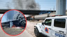 Tren embiste pipa con combustible en el Puente de Viborillas, Colón, Querétaro (PC Querétaro y redes sociales) 
