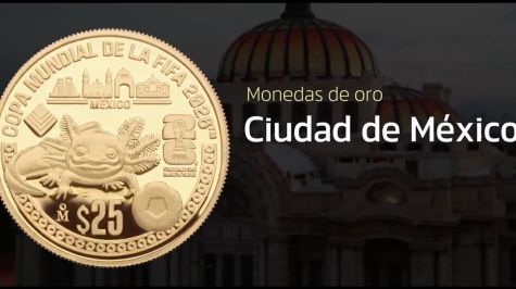 Al centro un ajolote y arriba el Templo Mayor, la Catedral Metropolitana, el Monumento a la Revolución y el Palacio de Bellas Artes sobre una línea doble con la palabra MÉXICO en el centro. En el exergo la denominación, la ceca de la Casa de Moneda de México "M°" y un balón de futbol. Incluye el logotipo de la FIFA 26 CIUDAD DE MÉXICO™ a la derecha y la identidad gráfica definida por la FIFA para representar a la Ciudad de México a la izquierda. En el contorno superior la leyenda COPA MUNDIAL DE LA FIFA 2026™ y en el contorno inferior una franja con círculos. (Banxico) 