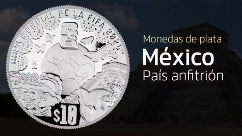 A la derecha la pirámide de Kukulkán en Chichén Itzá y una mariposa monarca. Al fondo, un balón con el contorno de la República Mexicana al centro, está acompañado de mariposas y el logotipo de la FIFA 2026TM. A la izquierda la ceca de la Casa de Moneda de México “M°”. En el contorno superior la leyenda COPA MUNDIAL DE LA FIFA 2026TM y un semicírculo que simula una línea de papel picado. En el borde inferior, a la derecha, la cabeza de un jaguar con un elemento vegetal y, a la izquierda, la “Calavera Garbancera” de José Guadalupe Posada. En el exergo la denominación. (Banxico)