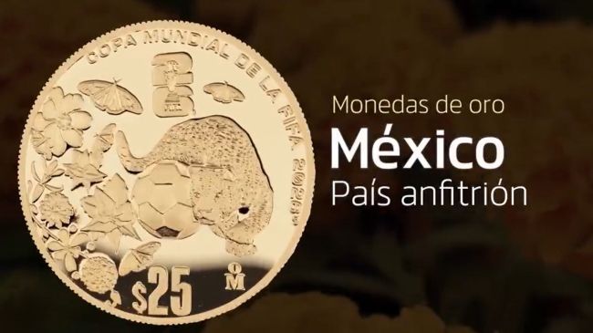 Al centro, ligeramente desfasado hacia la derecha, un balón de fútbol con un jaguar, a la izquierda flores de cempasúchil, nochebuenas y mariposas monarca. Arriba el logotipo de la FIFA 2026™. En el contorno superior, hacia la derecha, la leyenda COPA MUNDIAL DE LA FIFA 2026™. En el exergo la denominación y a la derecha la ceca de la casa de Moneda de México "M°". Imagen del reverso de la moneda de la Copa Mundial de la FIFA 2026, Sede México (Banxico) Al centro, ligeramente desfasado hacia la derecha, un balón de fútbol con un jaguar, a la izquierda flores de cempasúchil, nochebuenas y mariposas monarca. Arriba el logotipo de la FIFA 2026™. En el contorno superior, hacia la derecha, la leyenda COPA MUNDIAL DE LA FIFA 2026™. En el exergo la denominación y a la derecha la ceca de la casa de Moneda de México "M°". Imagen del reverso de la moneda de la Copa Mundial de la FIFA 2026, Sede México (Banxico)