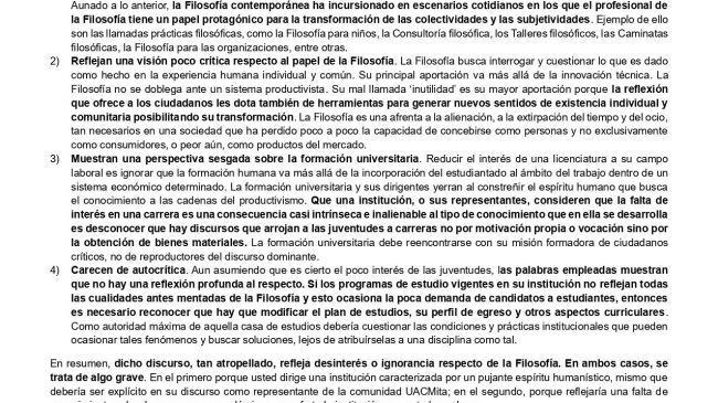 Pronunciamiento de docentes sobre los dichos del rector.