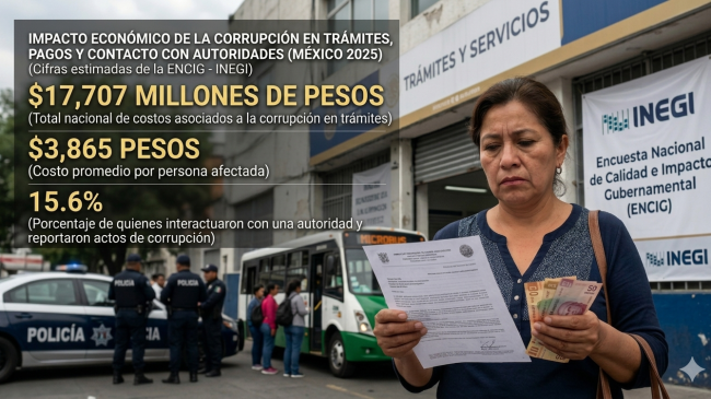 La corrupción les cuesta a los mexicanos 17 mil 707 millones de pesos (Imagen generada con IA)