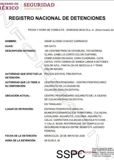 Registro de la detención de Omar Chávez Registro de la detención de Omar Chávez