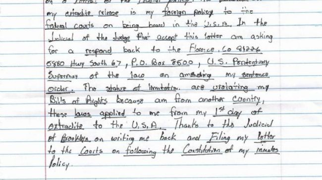 Carta Joaquín El Chapo Guzmán Loera