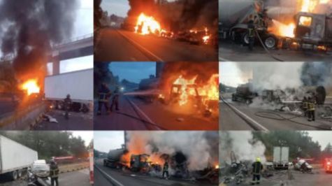 Choque múltiple e incendio de pipa provoca cierre total de la Chamapa Lechería. (Protección Civil y Bomberos de Naucalpan de Juárez)